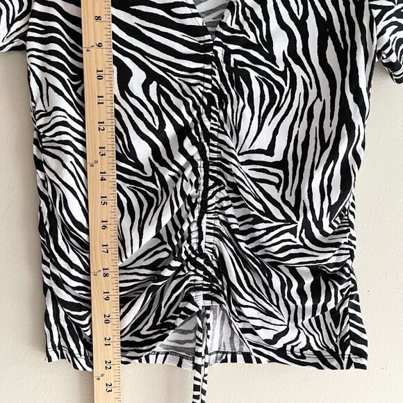 Michael Kors Y2K Top Size S Short Sleeve V Neck Zebra Print String Black White - Picture 8 of 13